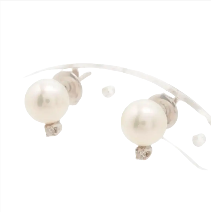 Mikimoto Pearl and Diamond Post Earrings